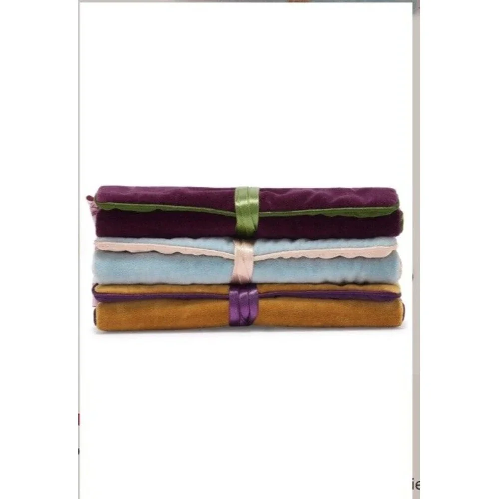 Amethyst Velvet Travel Jewelry Roll Pouch Rose Satin Tie Closure - Jo Edwards